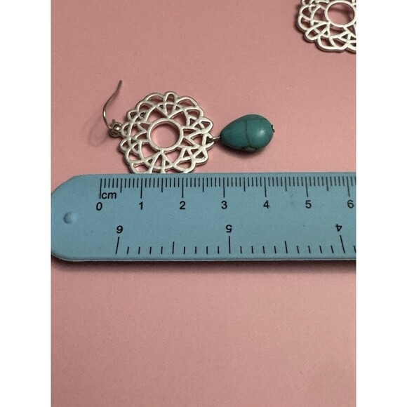 Silvertone Filigree Howlite Teardrop Dangle Earrings 1.5 Inch - Picture 5 of 5